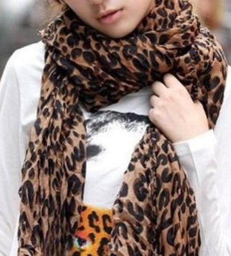 Womens Chiffon Leopard Print Scarf