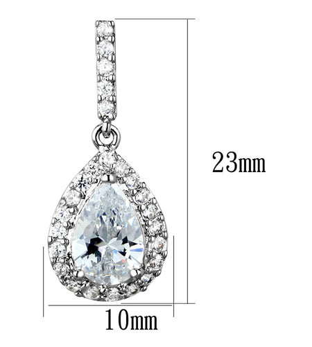 Rhodium Brass Earrings with AAA Grade CZ  in Clear