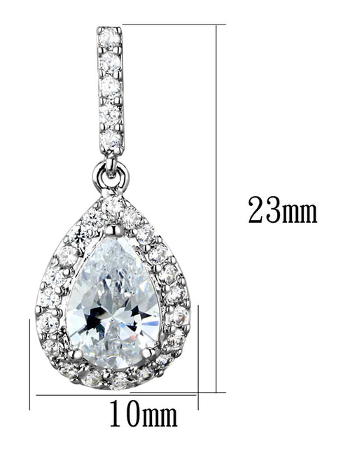 Load image into Gallery viewer, Rhodium Brass Earrings with AAA Grade CZ  in Clear
