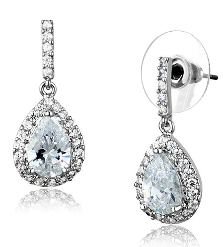 Rhodium Brass Earrings with AAA Grade CZ  in Clear