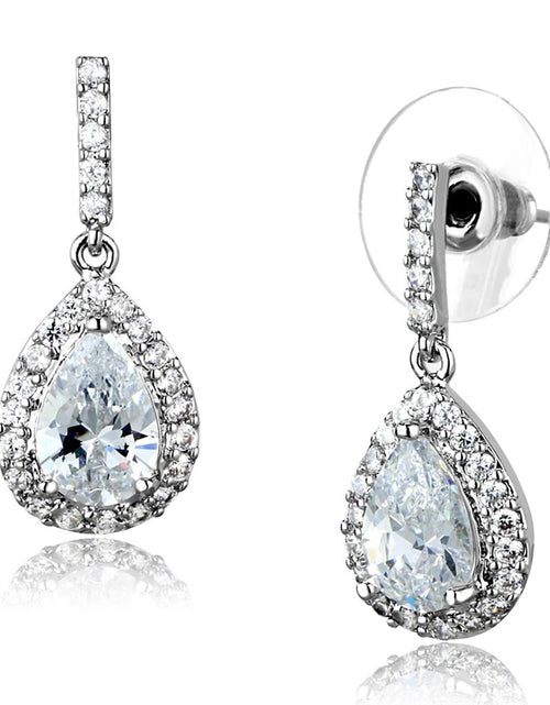 Load image into Gallery viewer, Rhodium Brass Earrings with AAA Grade CZ  in Clear
