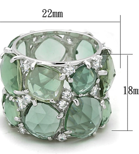 Rhodium 925 Sterling Silver Ring with Synthetic Emerald Glass