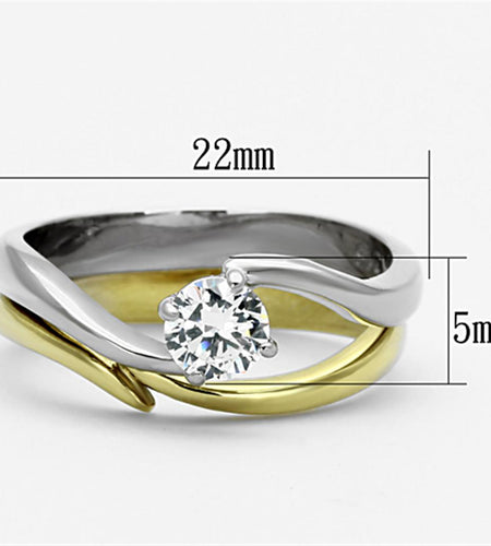 Two-Tone IP Gold (Ion Plating) Stainless Steel Ring with AAA Grade CZ