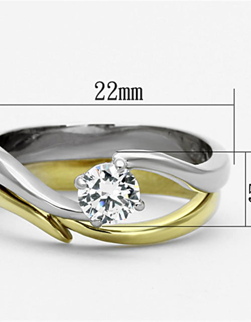 Load image into Gallery viewer, Two-Tone IP Gold (Ion Plating) Stainless Steel Ring with AAA Grade CZ
