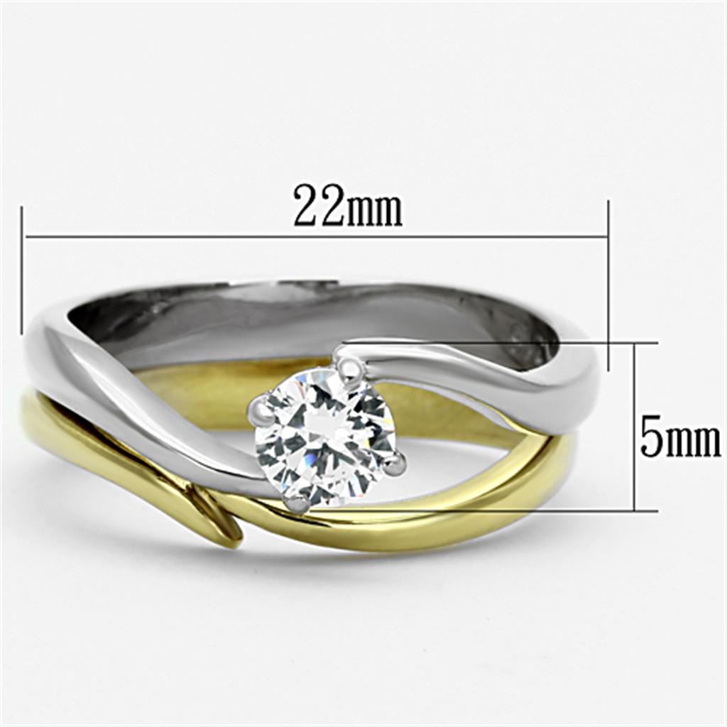 Two-Tone IP Gold (Ion Plating) Stainless Steel Ring with AAA Grade CZ