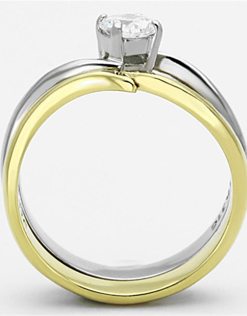 Load image into Gallery viewer, Two-Tone IP Gold (Ion Plating) Stainless Steel Ring with AAA Grade CZ
