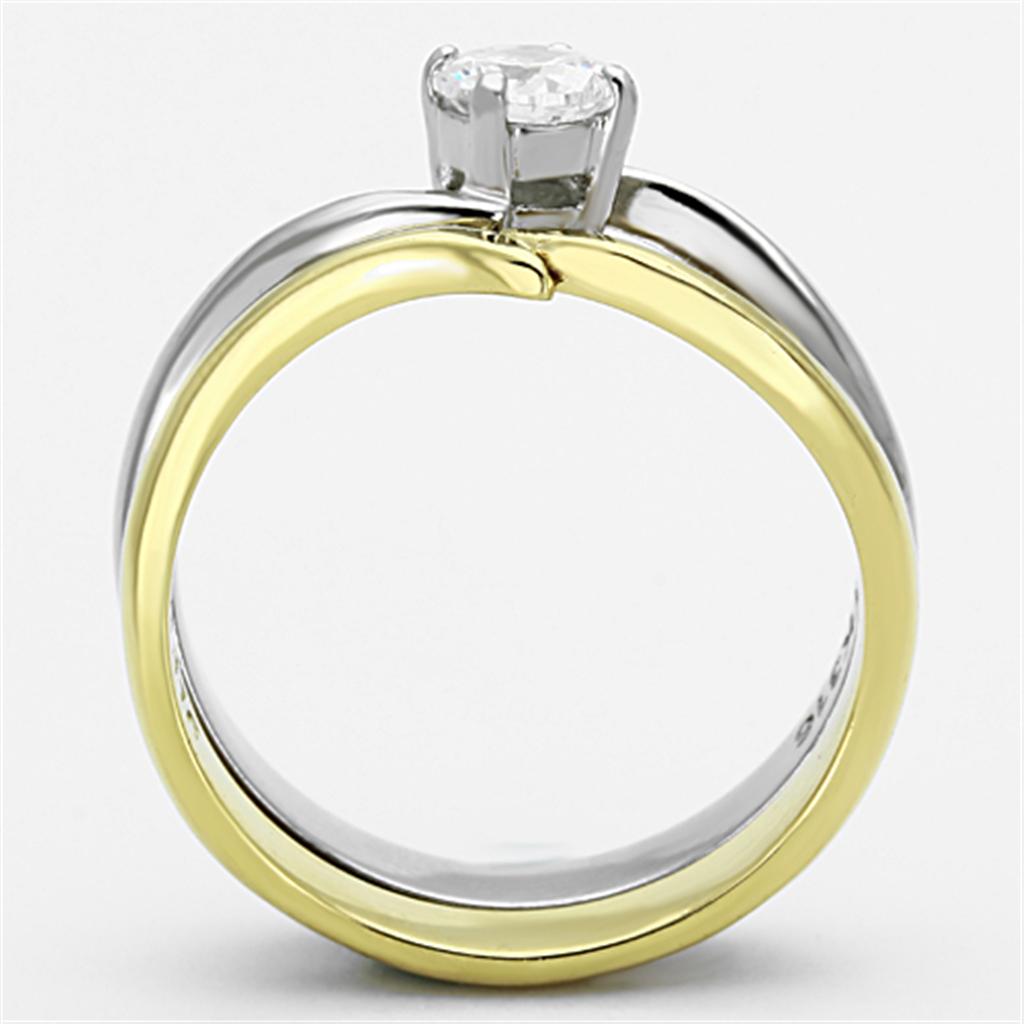 Two-Tone IP Gold (Ion Plating) Stainless Steel Ring with AAA Grade CZ