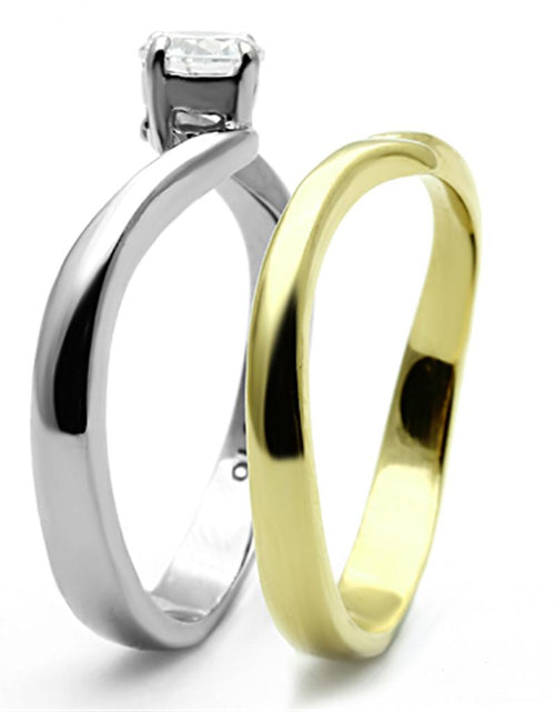 Load image into Gallery viewer, Two-Tone IP Gold (Ion Plating) Stainless Steel Ring with AAA Grade CZ
