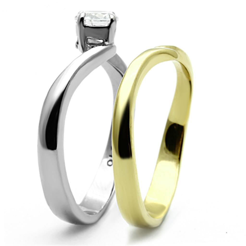 Two-Tone IP Gold (Ion Plating) Stainless Steel Ring with AAA Grade CZ