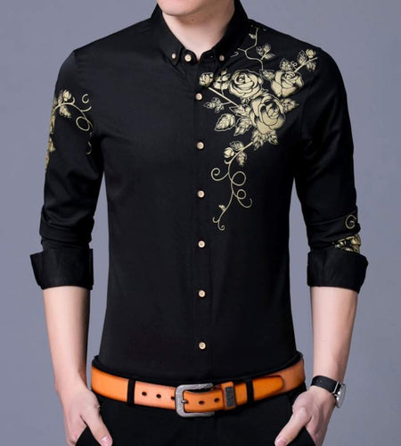Men's Slim Fit Long Sleeve Floral Shirt