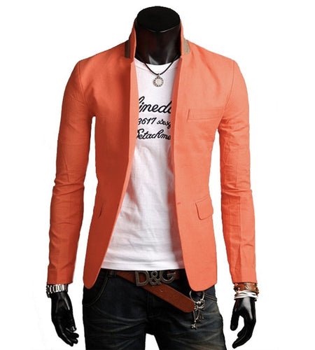Men's Stand Collar Casual Blazer - Orange