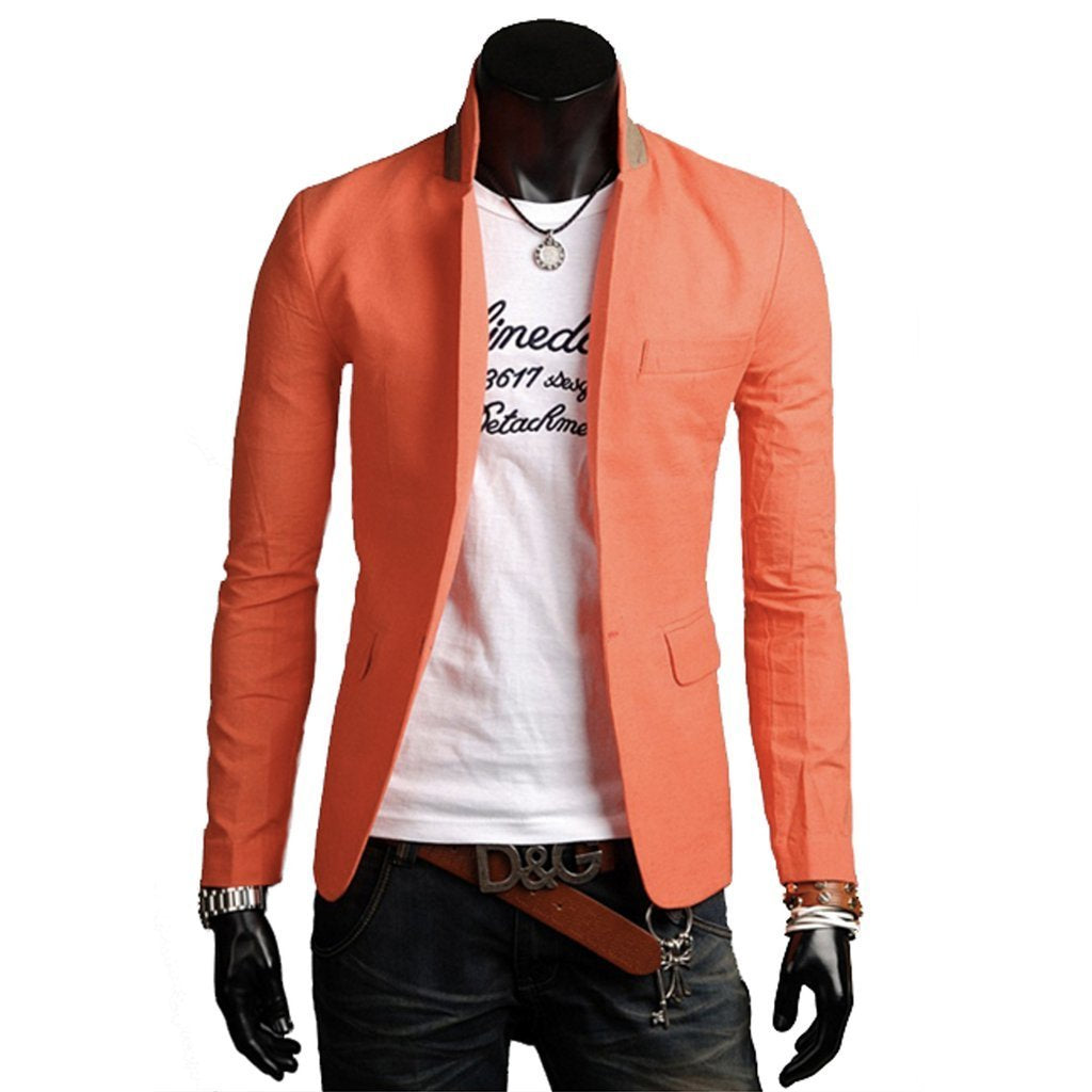 Men's Stand Collar Casual Blazer - Orange