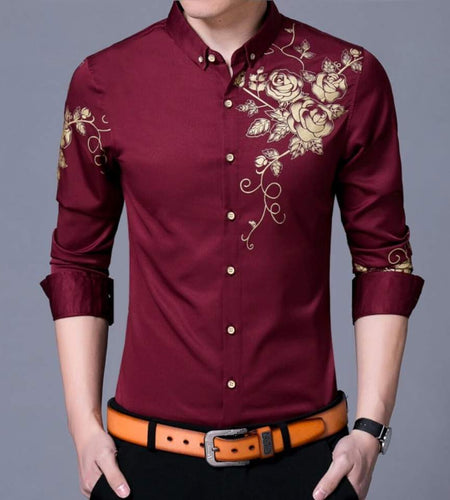 Men's Slim Fit Long Sleeve Floral Shirt