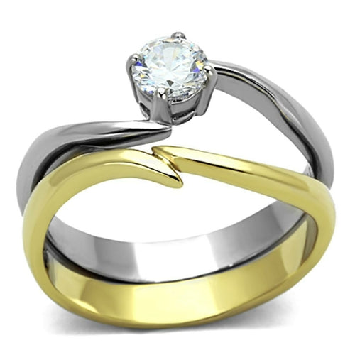 Load image into Gallery viewer, Two-Tone IP Gold (Ion Plating) Stainless Steel Ring with AAA Grade CZ
