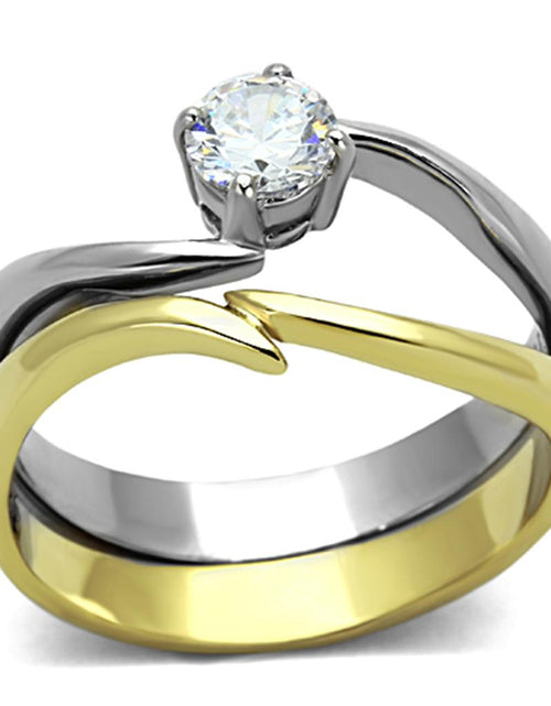 Load image into Gallery viewer, Two-Tone IP Gold (Ion Plating) Stainless Steel Ring with AAA Grade CZ
